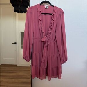 Show Me Your MuMu Pink Long Sleeve Tie Front Sundress